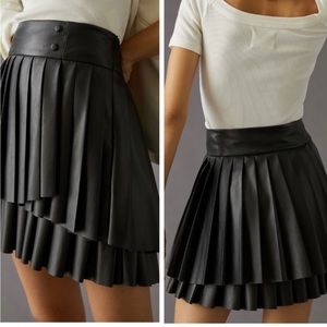 Anthropologie Maeve Faux Leather Pleated Skirt